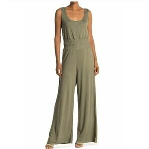 One One Six Jumpsuit Elastic Waist Sleeveless Scoop Neck Solid Maroon Medium red